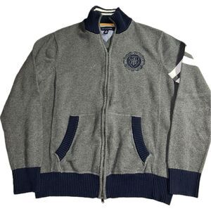 TOMMY HILFIGER KNIT SWEATER VARSITY JACKET FULL ZIP‎ DARK-GRAY/NAVY MEN'S XL